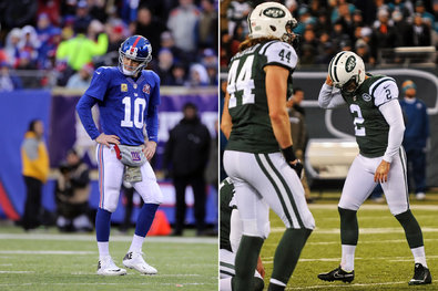 On Sunday at 1 p.m., the Giants (3-9) play the  Titans (2-10), and the Jets (2-10) play the Vikings (5-7).