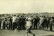 Harry Vardon, teeing off in an exhibition in 1926, popularized knickers as a fashion statement.