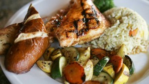 Offerings like the grilled chicken plate with house sage butter, rice pilaf, and veggies prove that there’s more to Dalton’s Corner than foot-high beers. Lee Chastain