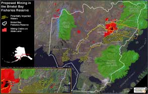 Proposed mining in the Bristol Bay Fishery Reserve.  Credit: Renewable Resource Coalition