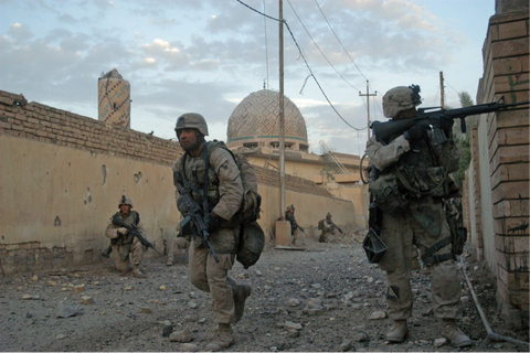 Marines of the First Battalion, Eighth Marine Regiment responded to enemy contact in Falluja, Iraq, in November 2004.