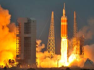 5 December 2014: The Delta IV Heavy rocket with the Orion spacecraft lifts off from the Cape Canaveral Air Force Station in Cape Canaveral, Florida