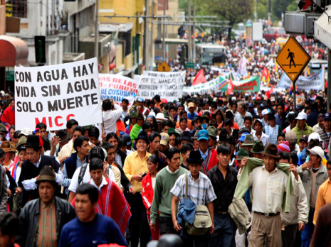 Indigenous peoples protesting a government bill on water resources in Ecuador in 2010. Photo: Lou Gold