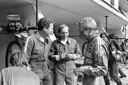 Don (left) and Bill Whittington (center) chat with actor Paul Newman at the Le Mans race in 1979.