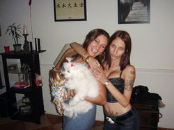 Kat Stacks, her mom, and the family dog.