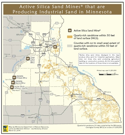 map of active silica sand mines