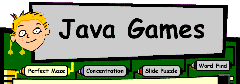 This is a banner for the kids page it says, "Java Games" 