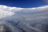 View of Katrina eyewall clouds from Hurricane Hunter P-3 aircraft on August 28, 2005 (NOAA)