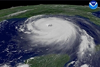 View of Katrina from the GOES-12 spacecraft on August 28, 2005 (NOAA)