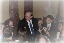 Photo of Senator Rockefeller with Reporters