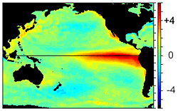 Change in sea surface temperature from normal during an El Niño