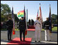 President George W. Bush delivers welcoming remarks to President John Agyekum Kufuor of Ghana, left, during a South Lawn Arrival Ceremony Monday, Sept. 15, 2008, on the South Lawn of the White House. White House photo by David Bohrer