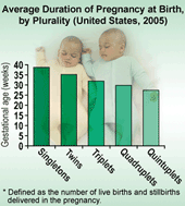 Chart: Average Duration of Pregnancy at Birth, by Plurality (United States, 2005)
