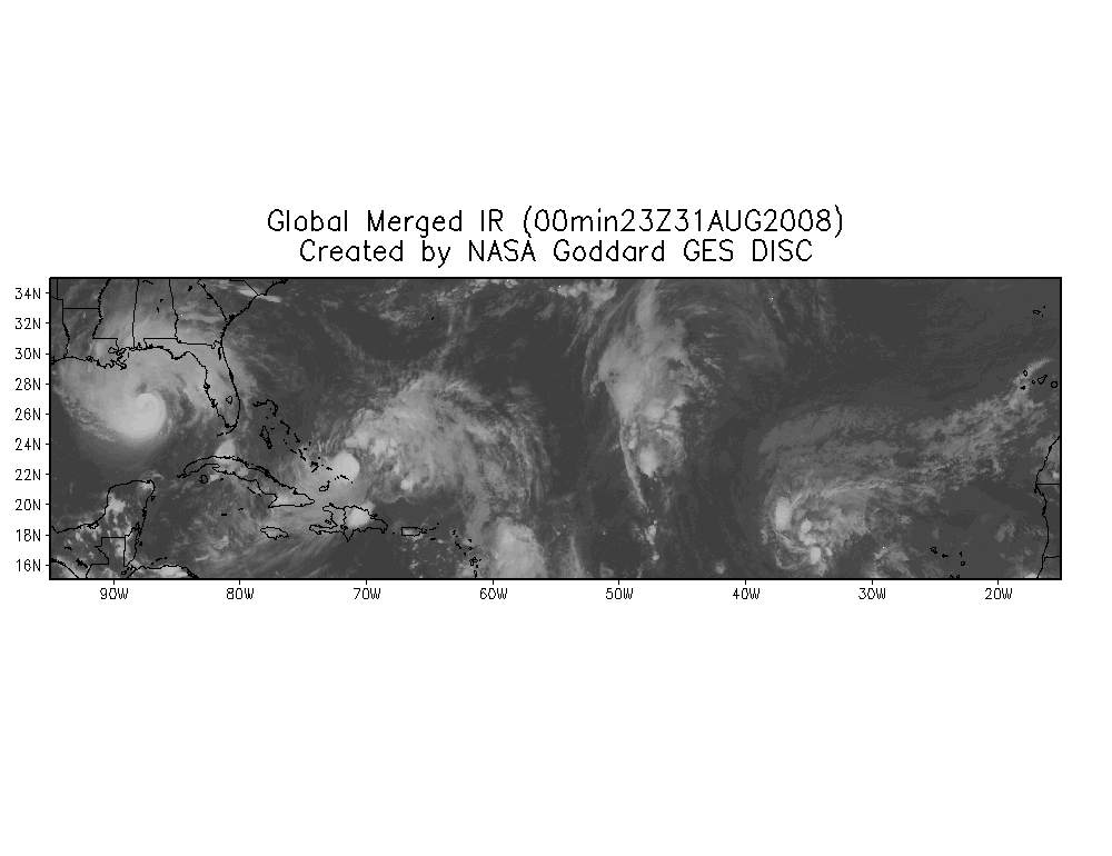 Tropical Storms in the Atlantic MergedIR data on 23 Z 08-31-2008
