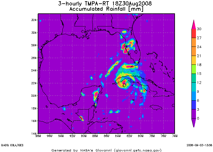 Hurricane Gustav TRMM 3B42RT Accumulated Rainfall Animation