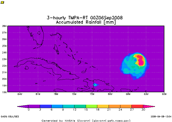 Hurricane Ike TRMM 3B42RT data from 09-06 to 09-09