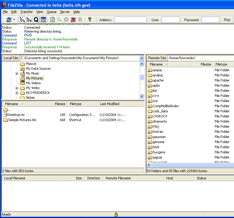 FileZilla Display Panel