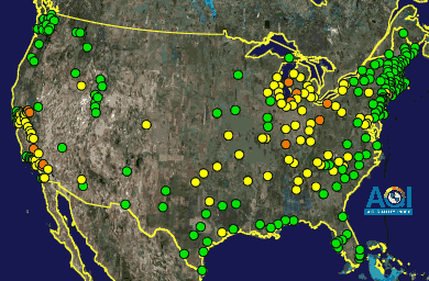 Example of AIRNow forecasts in Google Earth