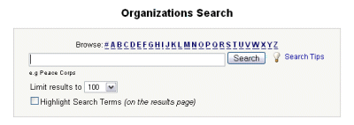 Organizations search terms input