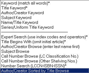 Author/Creator Sorted by Title Search Screen
