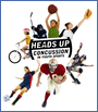 Heads Up Concussion in Youth Sports, numerous kids, playing soccer, football, skateboarding, baseball, biking, hockey