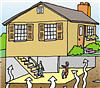 Illustration of radon gas entering a house.
