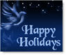Happy Holidays graphic with dove and snowflakes