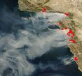 Smoke plumes from California wildfires.