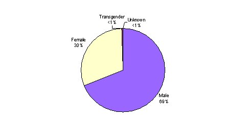 Pie Chart containing the following data...
Male, 128281
Female, 56651
Transgender, 910
Unknown, 91