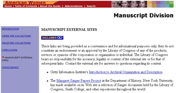 Manuscript External Sites page (screen catpure)