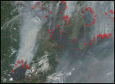 Fires in Russia and China near the Amur River