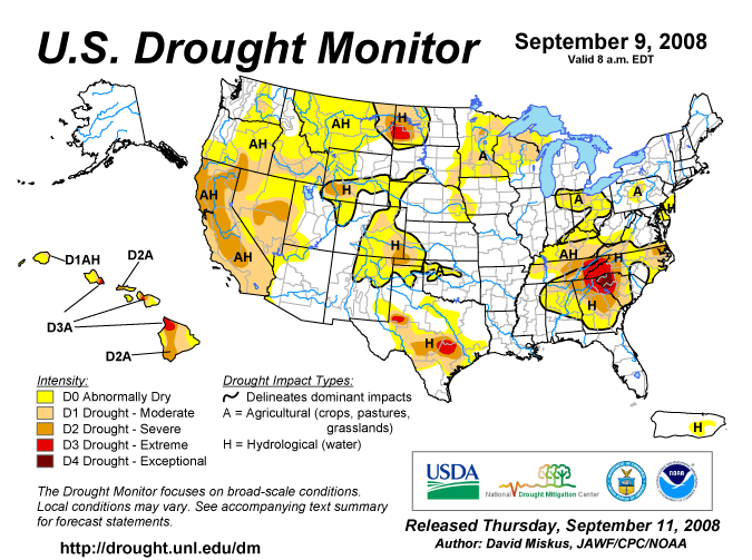 US Drought Monitor, September 9, 2008