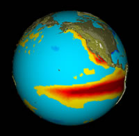 Globe image showing Tropical Pacific ocean temperature anomalies