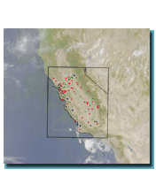 Satellite view of the west coast with a model project area superimposed.