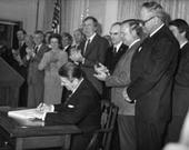 President Ronald Reagan signs the Nuclear Waste Policy Act of 1982