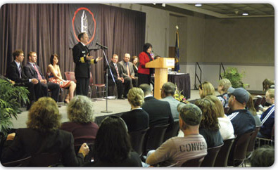 photo of U.S. Surgeon General Steven K. Galson at town hall meeting discussing the prevention and reduction of underage drinking