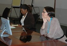 Jessie Roberts of Trademarks (right) and Rochaun Johnson of Patents (left) respond to questions during a recent online chat
