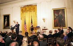 President Bush speaks at last year’s White House medal ceremony