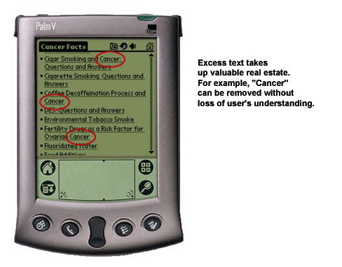 An image of so much content on a PDA screen the user must scroll to see it all.