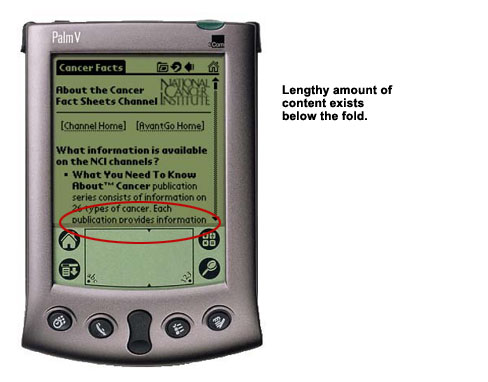An image showing a great deal of content existing below the fold on a PDA screen.