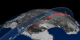 A view of Antarctica showing ice sheet elevation and cloud data from ICESat
