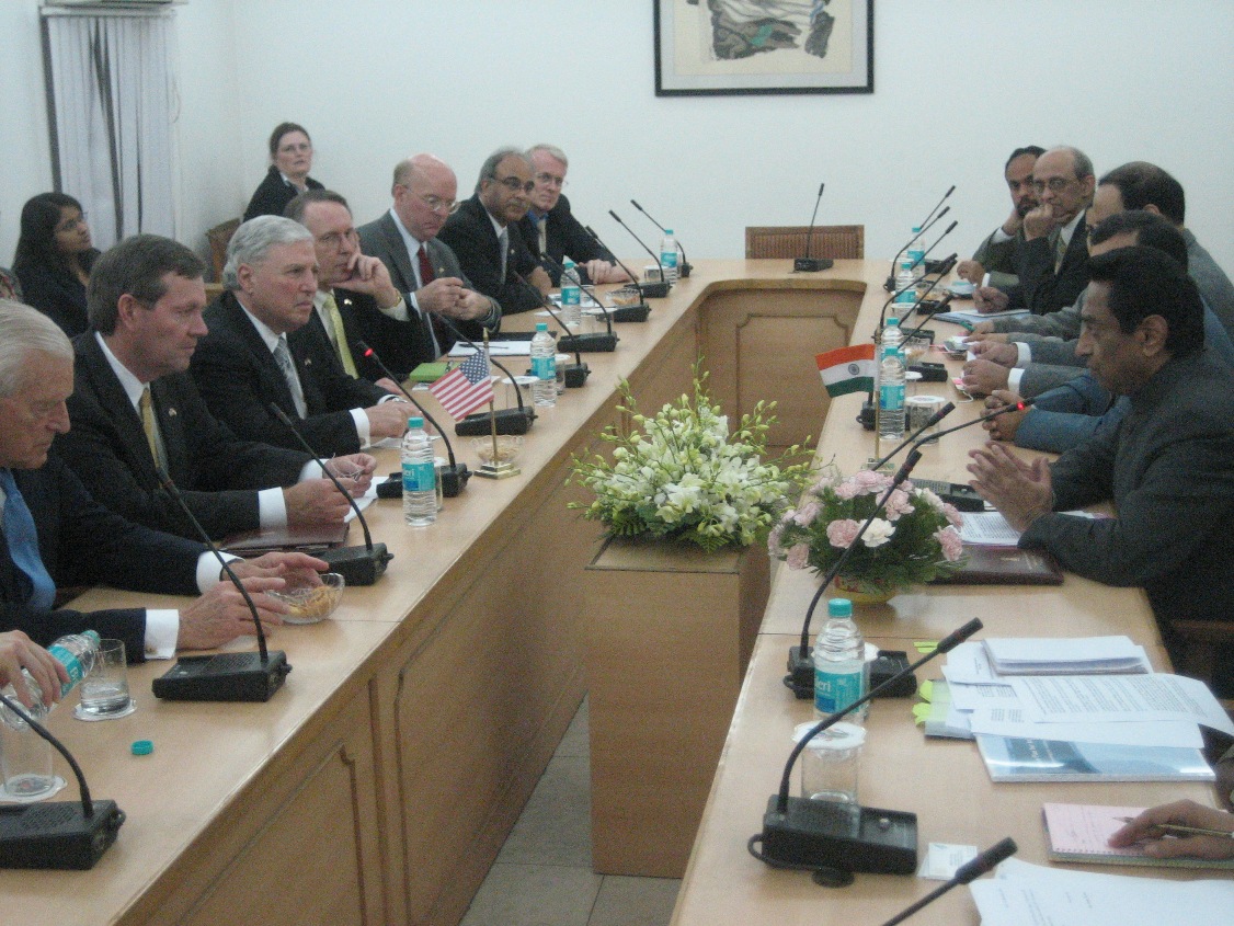 January 10, 2008 - U.S. Secretary of Health and Human Services (HHS) Michael O. Leavitt meets with Indian Minister of Commerce Kamal Nath, M.P., in New Delhi, India. Joining the Secretary are U.S. Ambassador to India David Mulford (R) and HHS Food and Drug Administration Commissioner Andrew von Eschenbach, M.D. 