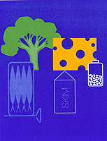 Conference artwork depicting sources of calcium, including cheese, broccoli, tablets, milk, and sardines. 