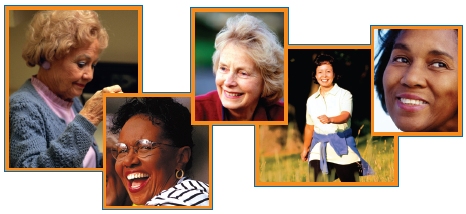 Collage of photographs of five women of various age and ethnicity.