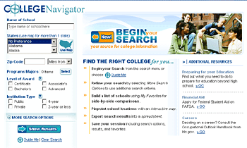 College Navigator Site Screen Capture