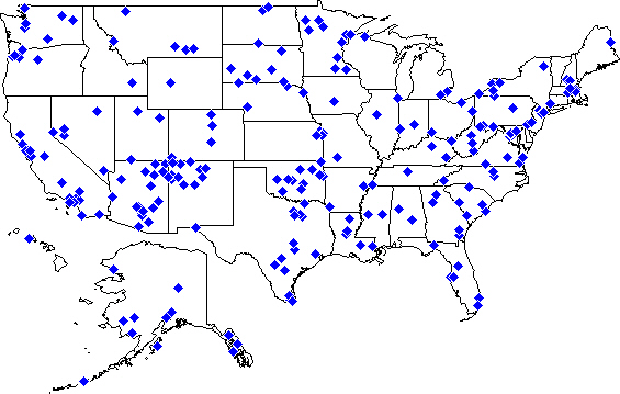 A static U.S. map of Nursing Officer duty station locations