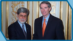 USTR Portman Meets With Brazilian Foreign Minister Celso Amorim on May 2, 2005 before OECD Meetings in Paris to Advance Doha Development Agenda and to Discuss FTAA and Other Trade Issues (USTR File Photo)