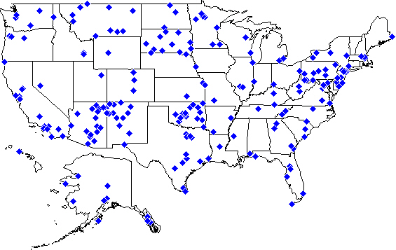 A static U.S. map of Health Service Officer duty station locations