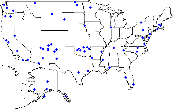 A static U.S. map of Dental Officer duty station locations