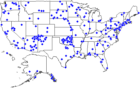 A static U.S. map of Pharmacy Officer duty station locations